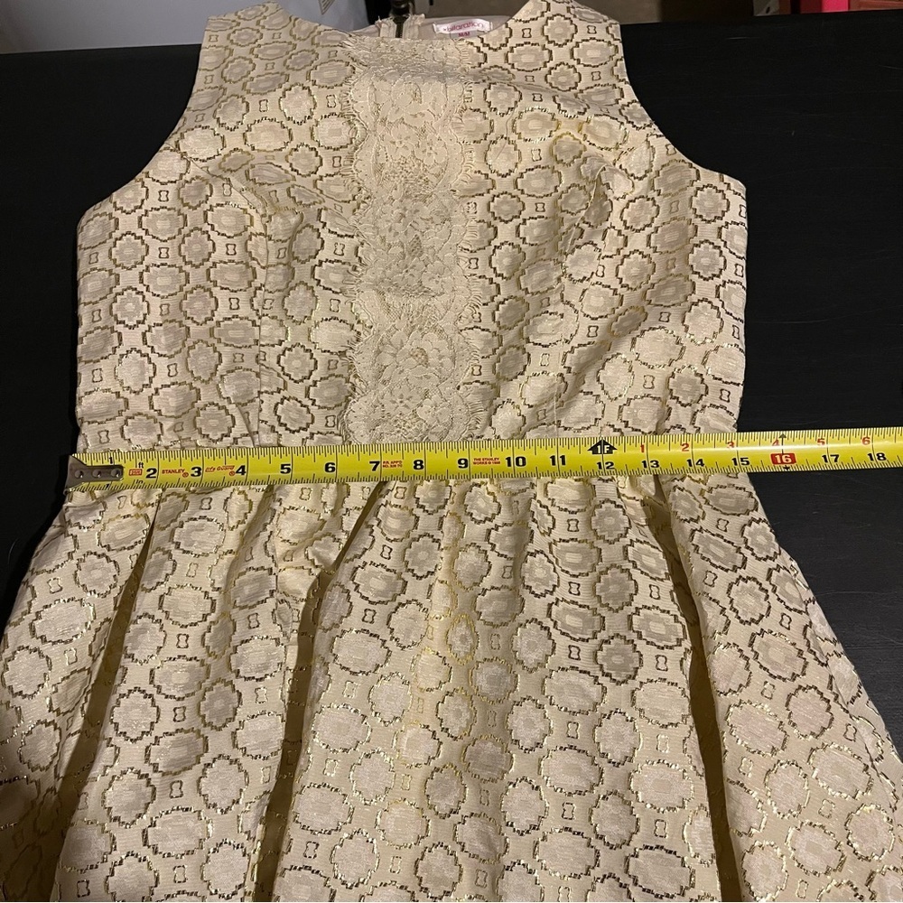 Xhilaration Brocade Fit & Flare Dress Metallic Floral Gold A Line M - Picture 7 of 8